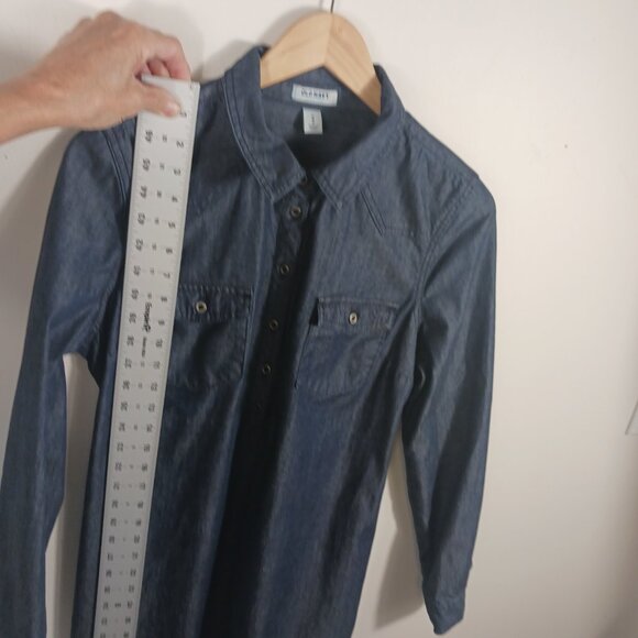 Old Navy Denim Dress, Shift with Belt, Size Medium, Long Sleeve, 1/4 Button Down - Picture 10 of 15